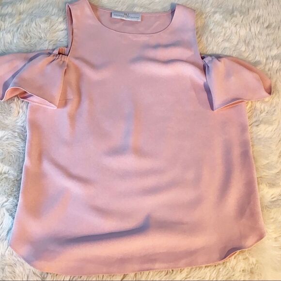 AMANDA UPRICHARD Cold‎ Shoulder Blouse Top Short Flutter Sleeve Light Pink XS - Picture 5 of 13